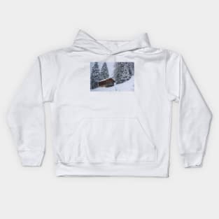 Snowy Landscape with Cabin Kids Hoodie